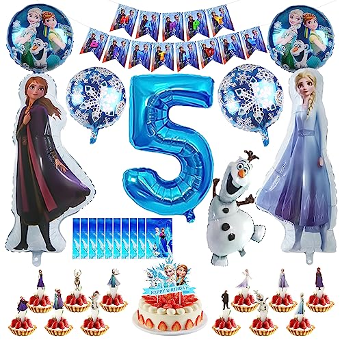VOCDEMERI Elsa Geburtstagsparty Deko 5 Jahre Mädchen Frozen Geburtstagsdeko Happy Birthday Frozen Luftballons Frozen Geburtstagsparty Folienballon Birthday Banner Geburtstag Deko für Mädchen von VOCDEMERI