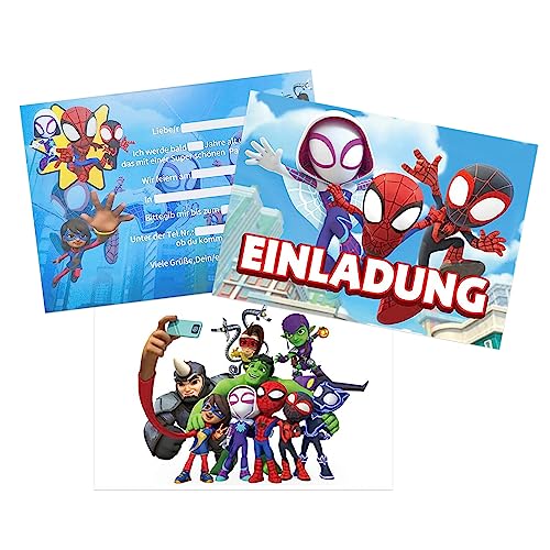 VOCDEMERI Cartoon Einladungskarten set Einladungskarten Kindergeburtstag 12 Deutsche Einladungskarten + 12 Umschläge Partyeinladungen Einladungen Kinder von VOCDEMERI