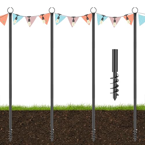 VOCON 3,2m Outdoor Lichterkette Stange Schäferhaken, 4 Pack außen String Light Poles, Metallische Laternenstab Garten, Hirtenstab Laternenhalter Dekoration für Hof Bistro Party Familientreffen von VOCON