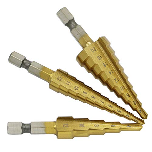 VOCUE 3 Stück/Set 3–12 mm, 4–12 mm, 4–20 mm Stufen-Kegelbohrer, Sechskantschaft, Hochgeschwindigkeitsstahl-Lochschneider VOCUE 3 Stück/Set 3–12 mm, 4–12 mm, 4–20 mm Stufen-Kegelbohrer, Sechskantschaft, Hochgeschwindigkeitsstahl-Lochschneider von VOCUE