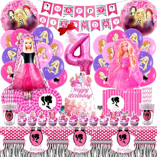 104 Pcs Barb Geburtstag Deko Set - Teller, Becher, Luftballons, Servietten, Kuchen Deko - Partygeschirr für 4 Jahre 104 Pcs Barb Geburtstag Deko Set - Teller, Becher, Luftballons, Servietten, Kuchen Deko - Partygeschirr für 4 Jahre von VOENCSU