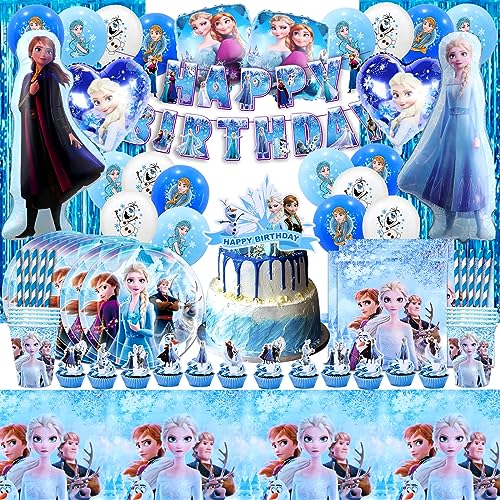 105 Pcs Froze Geburtstagsdeko, Elsa Geburtstagsparty Ballon, Froze Partygeschirr Set, Froze Luftballon Elsa, Froze Cake Decoration, Froze Pappteller Und Becher, Elsa Tischdeko Geburtstag von VOENCSU