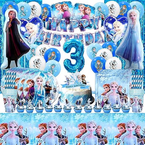 106 Pcs Froze Geburtstagsdeko 3 Jahre, Elsa Geburtstagsparty Ballon 3, Froze Partygeschirr Set, Froze Luftballon Elsa, Froze Cake Decoration 3, Froze Pappteller Und Becher, Elsa Tischdeko Geburtstag von VOENCSU