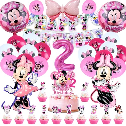 50 Pcs Minnie Geburtstagsdeko, Luftballons Minnie 2 Jahre, Minnie Latexballon, Helium Ballon Minnie 2 Jahre, Minnie Tortendeko, Banner Happy Birthday, Minnie Party Supplies Set von VOENCSU
