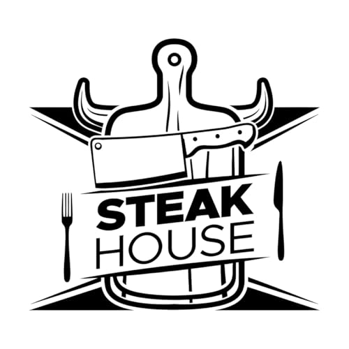 Schriftaufkleber Metzgerei, Steakhaus, Rindfleisch, Essen, Gabel, Messer 36x38.5cm Individuelle Gestaltung Schwarz von VOETOY