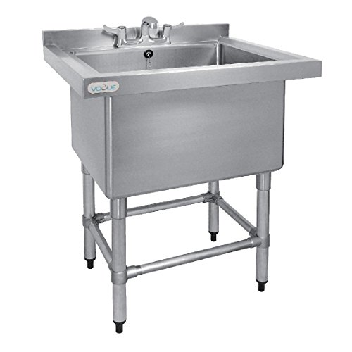 Vogue Tiefe Topfspüle mit Aufkantung an der Rückseite, Edelstahl, Größe: 900(H) x 770(B) x 600(T) mm, Fassungsvermögen: 100 Liter, Tiefe Großküchenspüle mit Standfuß und Ablage, CE141 von VOGUE