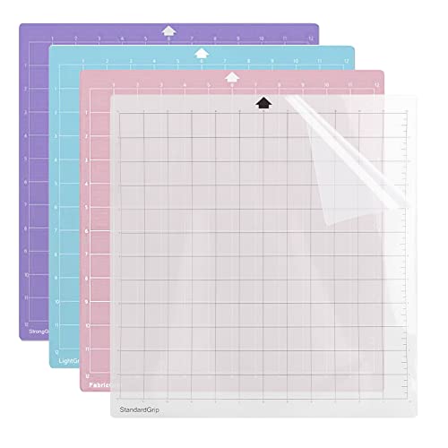 12x12 Zoll Schneidematte für Silhouette Cameo 4/3/2/1, 4er Pack Selbstklebende Schneidematten Standardgrip, Lightgrip, Stronggrip FrabricGrip Cutting Mat Vielzahl Klebend Rutschfeste Schneidmatte Set von VOHESEA