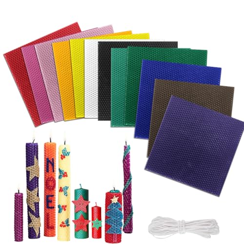 Bienenwachsplatten für Kerzen, 12 Farben Bienenwachsblätter (20x20 cm) mit 12 Baumwolldocht, Kerzen Selber Machen Set, DIY-Kerzenherstellungsset für Kinder ab 3+ Jährige & Erwachsene von VOHESEA
