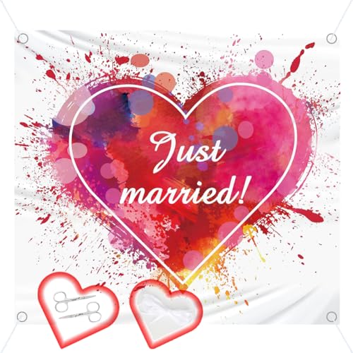 Hochzeitsherz zum Ausschneiden 200x180cm Just Married Hochzeitslaken mit 2 Scheren & 6m Seil, Bettlaken mit Herz Hochzeit Standesamt Überraschung Hochzeitsdekorationen Hochzeitsspiel für das Brautpaar Hochzeitsherz zum Ausschneiden 200x180cm Just Married Hochzeitslaken mit 2 Scheren & 6m Seil, Bettlaken mit Herz Hochzeit Standesamt Überraschung Hochzeitsdekorationen Hochzeitsspiel für das Brautpaar von VOHESEA