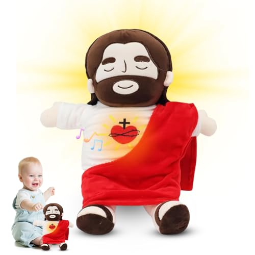 Jesus Plüschtier, 40cm Schlummer Jesus Kuscheltier mit Herzschlag & Licht & Musik, Jesus Stofftier Plüsch Kuscheltier Einschlafhilfe Babys Schlummer Schlafpartner Kinder Beruhigender für Kinder (Rot) Jesus Plüschtier, 40cm Schlummer Jesus Kuscheltier mit Herzschlag & Licht & Musik, Jesus Stofftier Plüsch Kuscheltier Einschlafhilfe Babys Schlummer Schlafpartner Kinder Beruhigender für Kinder (Rot) von VOHESEA