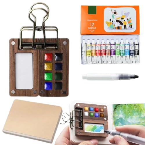 Skizzenbuch Palette Set, 8 Grids Mini Reise Malpalette Malkasten mit 12 Pigmente, Skizzenbuch, Aquarellstifte&Clip, Tragbare Aquarell Palette, Pocketartist Travel Set für Maler, Künstler, Studenten Skizzenbuch Palette Set, 8 Grids Mini Reise Malpalette Malkasten mit 12 Pigmente, Skizzenbuch, Aquarellstifte&Clip, Tragbare Aquarell Palette, Pocketartist Travel Set für Maler, Künstler, Studenten von VOHESEA