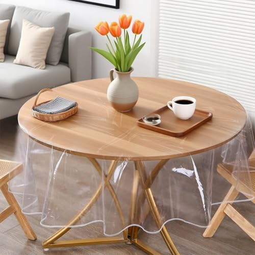 Transparent Tischdecken Runde Tischdecke 0.13mm PVC Tischfolie, Wasserdicht Tischdecken Durchsichtig Abwaschbar Glasklar Folie Outdoor Tischschutz Fettdicht Tischdecke Schutz zum Esstische Couchtische von VOHESEA