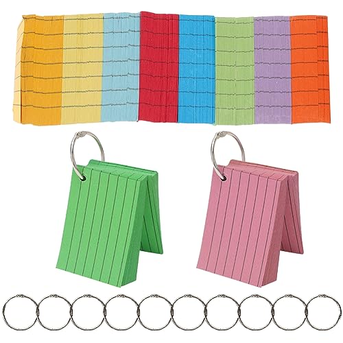 VOHESEA 1000 Stück A8 Karteikarten - 10 Farben Vokabelkarten, Farbige Karteikarten mit Ring, Portable Lernkarten, Beidseitig Beschreibbare Flashcards für Studium, Büro, Notizen, Memos und Mitschriften von VOHESEA