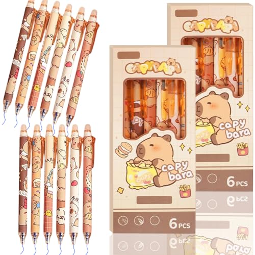 VOHESEA Capybara Stifte Set - 12 Stück Radierbarer Kugelschreiber & Gelstifte mit Tintenroller, Löschbare Stifte für Büro und Schule | Erasable Pen Set, Schreibwaren & Bürobedarf Set (0.5mm) von VOHESEA