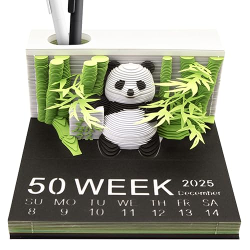 VOHESEA Panda Kalender 2025, 3D-Kalender 2025, DIY-Zeitmesser-Kalender zum Abreißen, 3D-Kunstblöcke in Pandaform, 3D-Notizblock aus Papierschnitzkunst als Schreibtischdekoration (A) von VOHESEA