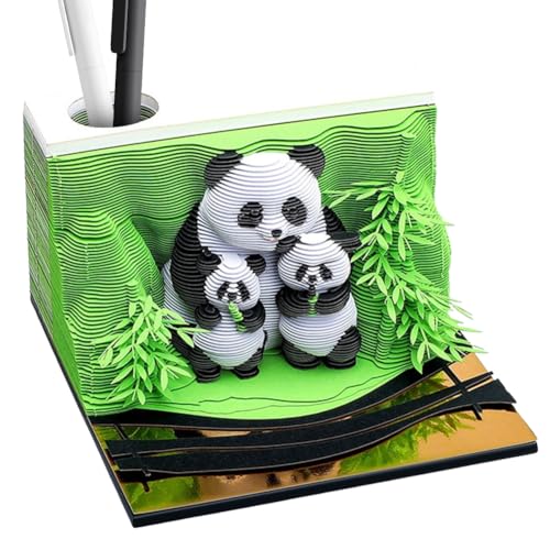 VOHESEA Panda Kalender 2025, 3D-Kalender 2025, DIY-Zeitmesser-Kalender zum Abreißen, 3D-Kunstblöcke in Pandaform, 3D-Notizblock aus Papierschnitzkunst als Schreibtischdekoration (B) von VOHESEA