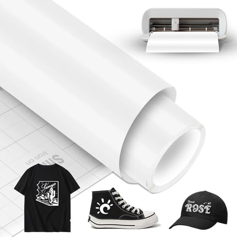 Weiße Smart-Bügelfolie für Cricut Joy Xtra, Smart Heat Transfer Vinyl-Rollen, 24 x 200 cm, Smart Iron on Flex Film, Plotter-Textilien, HTV, funktioniert ohne Schneidematte für DIY-T-Shirts, Hoodie von VOHESEA