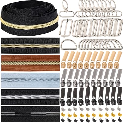 VOKABY 10 M Reißverschluss,Näh Endlosreißverschluss mit Zipper,5 Farben,je 2 M,mit 90 Stück Reißverschlüsse Zubehör für Nähen von VOKABY