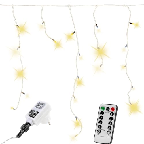 VOLTRONIC Eisregen Lichterkette, innen und außen, IP44, Größen- und Farbwahl, 200 LEDs, warmweiß, Fernbedienung von VOLTRONIC