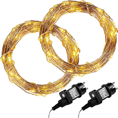 VOLTRONIC LED Lichterdraht, innen und außen, IP44, Größen- und Farbwahl, 2x 50 LEDs, warmweiß von VOLTRONIC