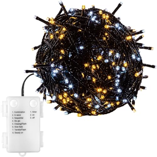 VOLTRONIC LED Lichterkette, IP44, Batteriebetrieben, Modell- und Farbwahl, 100 LEDs, Grünes Kabel, warmweiß/kaltweiß von VOLTRONIC