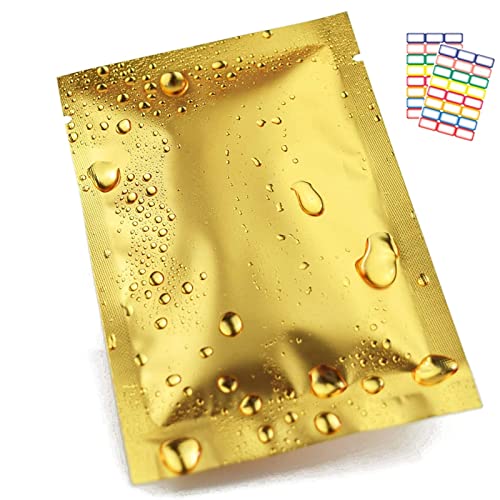 100 x Mylar-Beutel Silber oben offen Mylar-Aluminiumfolie Tasche Food Storage Verpackung Aluminium-Vakuum Pouch Flacher Retail Paket Taschen for Candy Kaffee Tee Snack Gewürze Samen, Gold(8x12cm) von VOLWCO