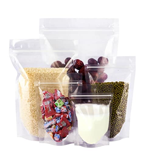 VOLWCO 100 STK. Plastik Standbodenbeutel Transparent, Reißverschluss Beutel Zip Transparente Verpackungs Druckverschlussbeutel wiederverschließbare Beutel Schnellverschlussbeutel für Lebensmittel Tee von VOLWCO