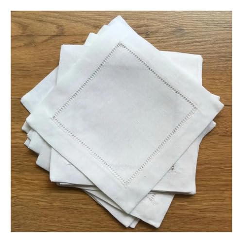 Cocktail-Servietten mit Hohlsaum, für Party, Hochzeit, Spitze, Tischdecke, Leinenservietten, Baumwollservietten, 6 Stück (weiß, 20 x 20 cm) von VONCYKI
