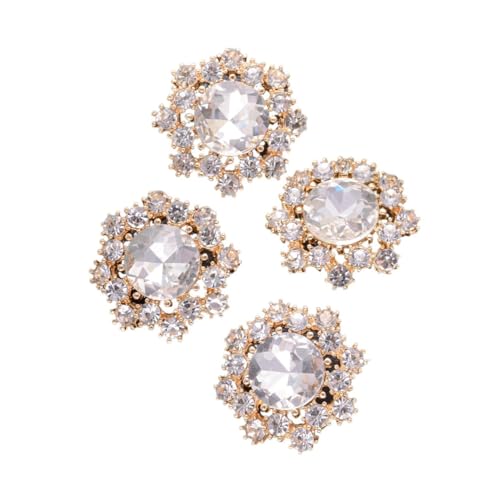 VONCYKI 4 x Blumen-Strass-Metallknöpfe für Pelz, Mantel, Hemden, Cardigan, Kragen, Kleid, Mode, dekorative Knöpfe, Zubehör (JRB-A5736-1,28 mm) von VONCYKI