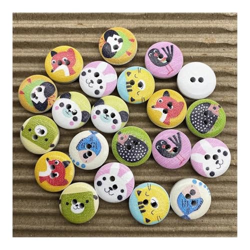 VONCYKI Holzknöpfe, 15 mm, verschiedene Stile, gemischte Holzknöpfe, rund, monogrammiert, Liebe, Scrapbooking, für Hochzeitsdekoration, Nähen, 100 Stück (23) von VONCYKI