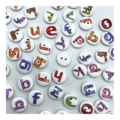 VONCYKI Holzknöpfe, 15 mm, verschiedene Stile, gemischte Holzknöpfe, rund, monogrammiert, Liebe, Scrapbooking, für Hochzeitsdekoration, Nähen, 100 Stück (24) von VONCYKI