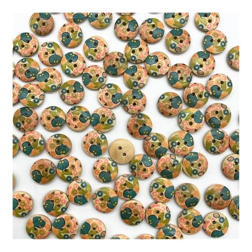 VONCYKI Holzknöpfe, 15 mm, verschiedene Stile, gemischte Holzknöpfe, rund, monogrammiert, Liebe, Scrapbooking, für Hochzeitsdekoration, Nähen, 100 Stück (31) von VONCYKI