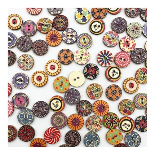 VONCYKI Holzknöpfe, 15 mm, verschiedene Stile, gemischte Holzknöpfe, rund, monogrammiert, Liebe, Scrapbooking, für Hochzeitsdekoration, Nähen, 100 Stück (40) von VONCYKI