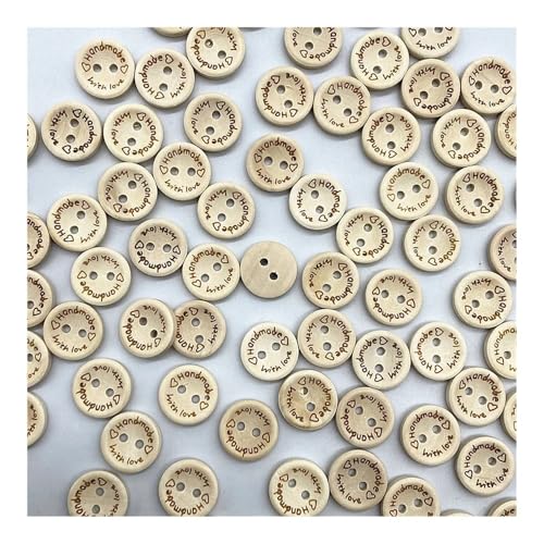 VONCYKI Holzknöpfe, 15 mm, verschiedene Stile, gemischte Holzknöpfe, rund, monogrammiert, Liebe, Scrapbooking, für Hochzeitsdekoration, Nähen, 100 Stück (42) von VONCYKI