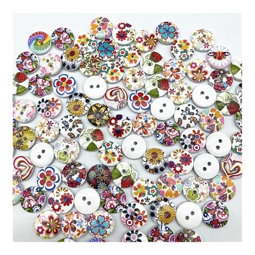 VONCYKI Holzknöpfe, 15 mm, verschiedene Stile gemischt, rund, monogrammiert, Liebe, Scrapbooking, für Hochzeitsdekoration, Nähen, 100 Stück (18) von VONCYKI