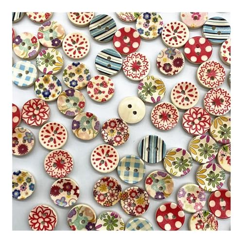 VONCYKI Holzknöpfe, 15 mm, verschiedene Stile gemischt, rund, monogrammiert, Liebe, Scrapbooking, für Hochzeitsdekoration, Nähen, 100 Stück (28) von VONCYKI