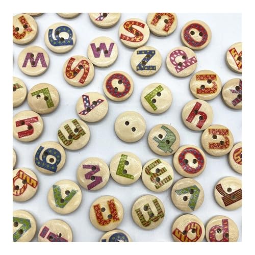 VONCYKI Holzknöpfe, 15 mm, verschiedene Stile gemischt, rund, monogrammiert, Liebe, Scrapbooking, für Hochzeitsdekoration, Nähen, 100 Stück (29) von VONCYKI
