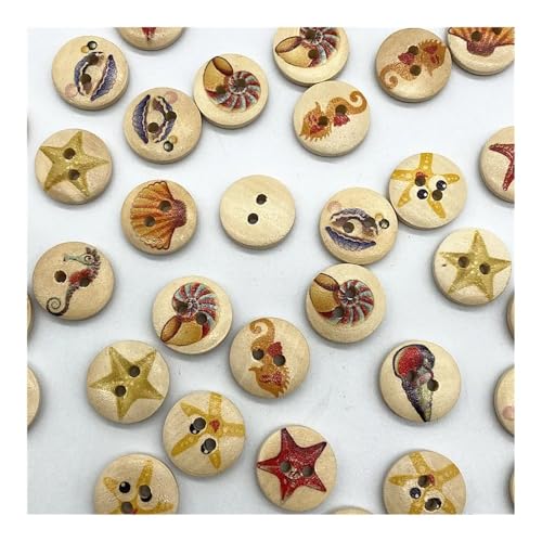 VONCYKI Holzknöpfe, 15 mm, verschiedene Stile gemischt, rund, monogrammiert, Liebe, Scrapbooking, für Hochzeitsdekoration, Nähen, 100 Stück (32) von VONCYKI