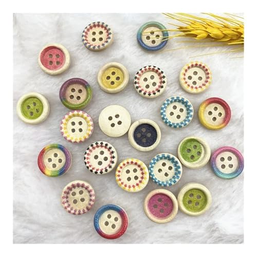 VONCYKI Holzknöpfe, 15 mm, verschiedene Stile gemischt, rund, monogrammiert, Liebe, Scrapbooking, für Hochzeitsdekoration, Nähen, 100 Stück (34) von VONCYKI