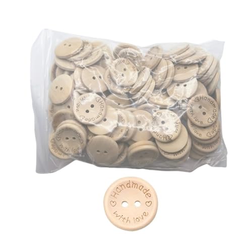 VONCYKI Holzknöpfe, verschiedene Größen, 100/140 Stück, natürliches Khaki, handgefertigt mit Liebesanhänger zum Nähen, Basteln, Bastelzubehör, Kleidungszubehör (L-100 Stück) von VONCYKI