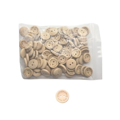 VONCYKI Holzknöpfe, verschiedene Größen, 100/140 Stück, natürliches Khaki, handgefertigt mit Liebesanhängern zum Nähen, Basteln, Bastelzubehör (S-100 Stück) von VONCYKI