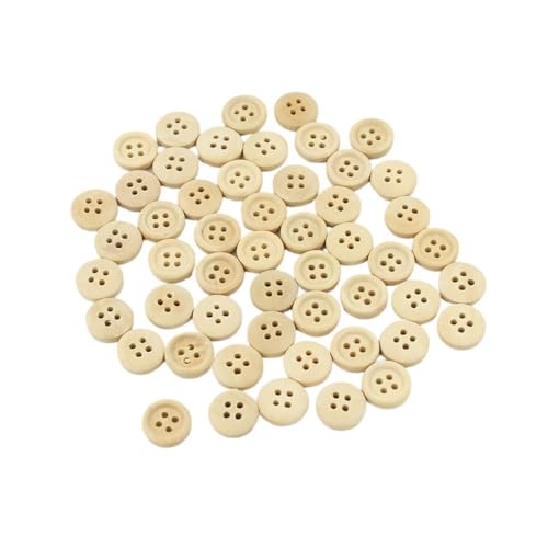 VONCYKI Runde Knöpfe in verschiedenen Größen, 30–100 Stück, gemischte Holzknöpfe, natürliche Farbe, 4 Löcher, Scrapbooking, DIY, Nähzubehör (13 mm, 50 Stück) von VONCYKI