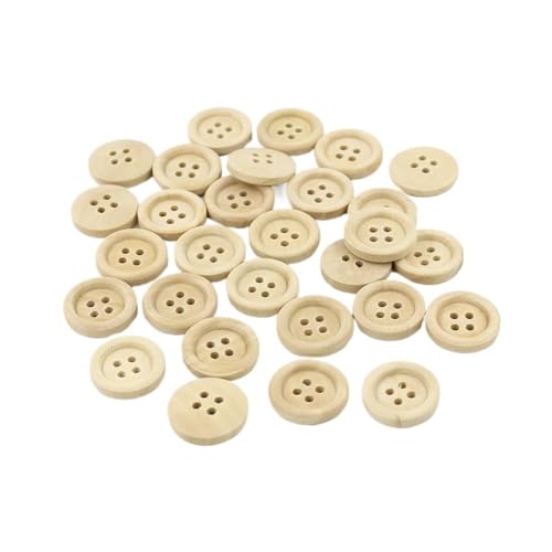 VONCYKI Runde Knöpfe in verschiedenen Größen, 30–100 Stück, gemischte Holzknöpfe, natürliche Farbe, 4 Löcher, Scrapbooking, DIY, Nähzubehör (15 mm, 50 Stück) von VONCYKI