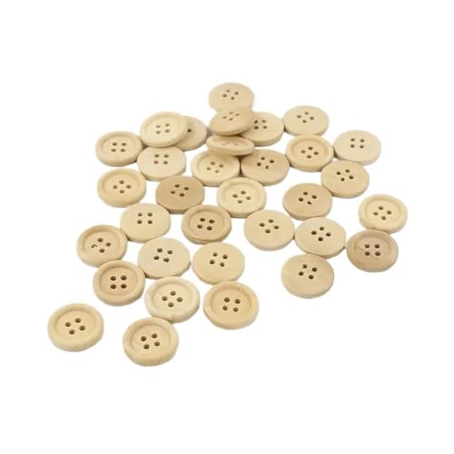 VONCYKI Runde Knöpfe in verschiedenen Größen, 30–100 Stück, gemischte Holzknöpfe, natürliche Farbe, 4 Löcher, Scrapbooking, DIY, Nähzubehör (18 mm, 50 Stück) von VONCYKI