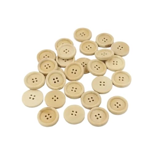 VONCYKI Runde Knöpfe in verschiedenen Größen, 30–100 Stück, gemischte Holzknöpfe, natürliche Farbe, 4 Löcher, Scrapbooking, DIY, Nähzubehör (20 mm, 40 Stück) von VONCYKI