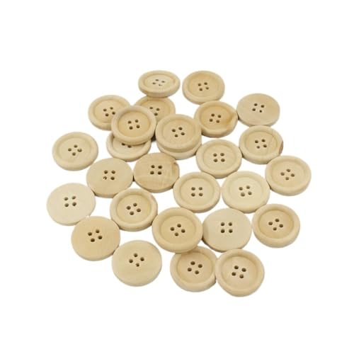 VONCYKI Runde Knöpfe in verschiedenen Größen, 30–100 Stück, gemischte Holzknöpfe, natürliche Farbe, 4 Löcher, Scrapbooking, DIY, Nähzubehör (25 mm, 30 Stück) von VONCYKI