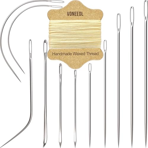 VONEEDL Polster-Reparatur-Set: gewachstes Nähgarn (beigefarben) und robuste Nadeln (11 Stück) für Leder, Leinwand und Quiltgarn von VONEEDL