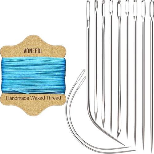 VONEEDL Polster-Reparatur-Set: gewachstes Nähgarn (blau) und robuste Nadeln (11 Stück) für Leder, Leinwand und Quiltgarn von VONEEDL