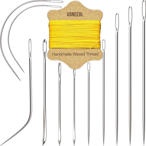 VONEEDL Polster-Reparatur-Set: gewachstes Nähgarn (gelbe Farbe) und robuste Nadeln (11 Stück) für Leder, Leinwand und Quiltgarn von VONEEDL