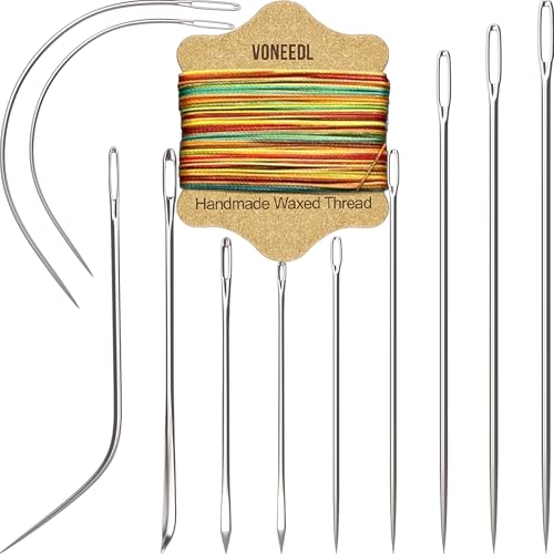 VONEEDL Polster-Reparatur-Set: gewachstes Nähgarn (mehrfarbig) und robuste Nadeln (11 Stück) für Leder, Leinwand und Quiltgarn von VONEEDL